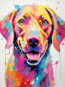 QAN 1062 – Bold Painted Lab Colorful Happy Dog.