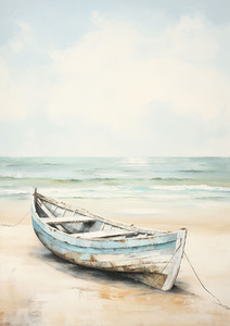 QCB 1002 – White Boat on a Sandy Beach