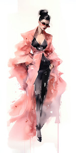 QGF 1030 – Watercolor Fashion Illustration Pink
