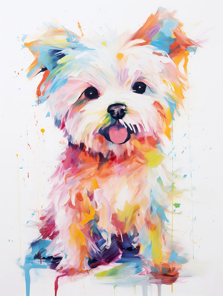QAN 1059 – Happy Painted Maltese Puppy Bold Col Print