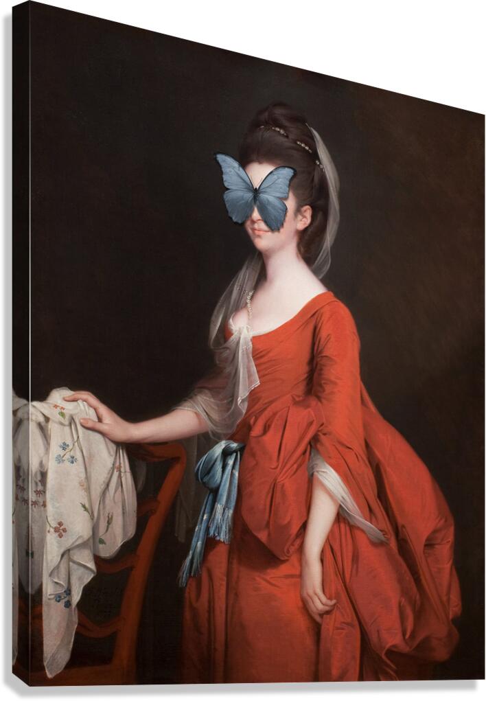 QAC 0018 – Madame Butterfly Red Dress Grey Canvas Print
