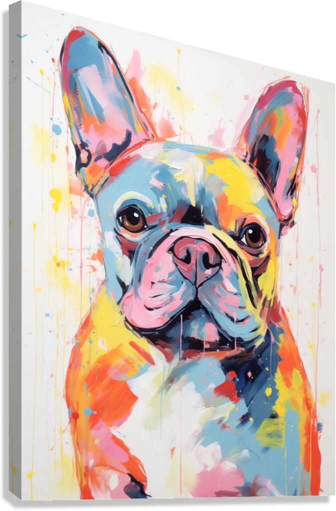 QAN 1052 – French Bulldo Colorful Happy Puppy.j Canvas Print