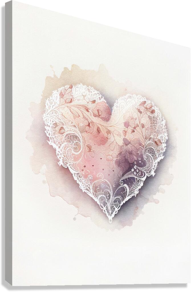 QLR 0025 – Lace Pink Petal Watercolor Heart Canvas Print
