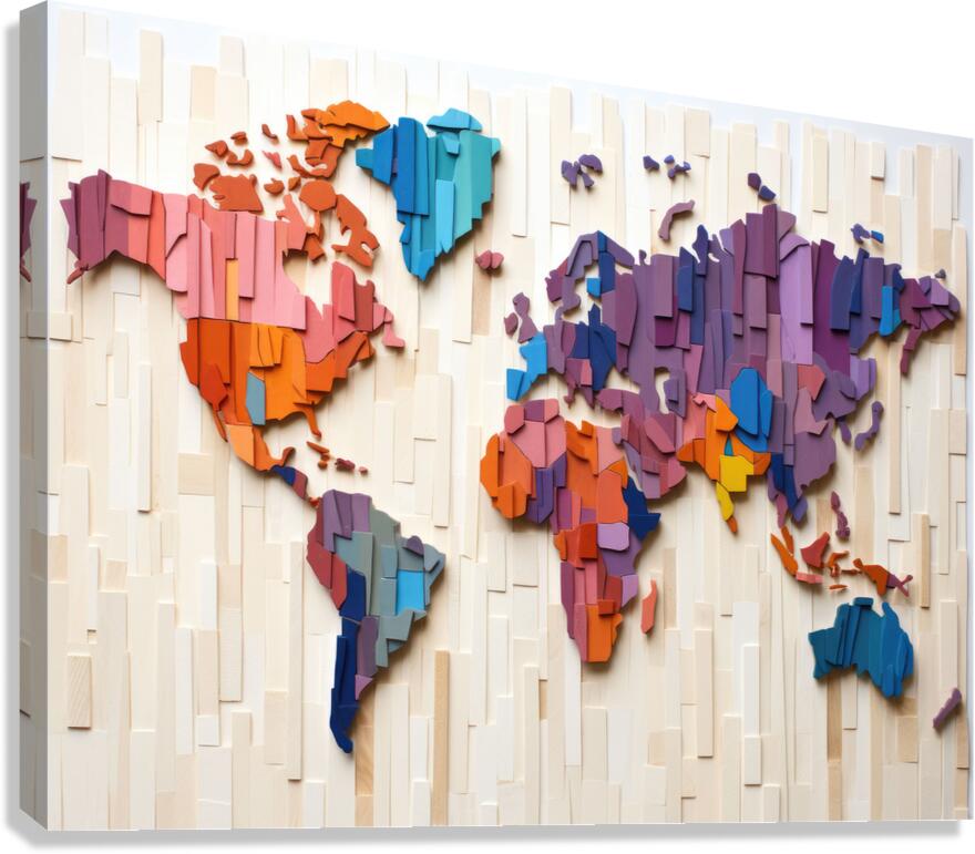 QMP 1002 – Wood Block World Continents Canvas Print