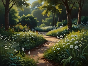 Serenity in Bloom: Impressionist Garden Landscape