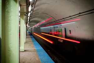 An L Train leaving Jackson Street station