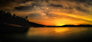 Milky Way Over Lake Moomaw Panorama