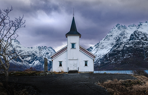Lofoten Sildpollnes Church in Evening
