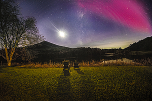 Blue Ridge Peaks of Otter Aurora Moon and Milky Way