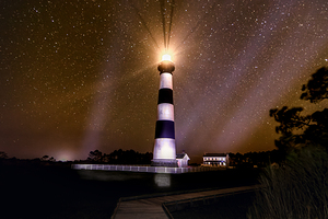 Bodie Lighthouse and Floodlights Under the Stars
