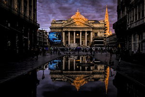 Brussels Stock Exchange at Sunset