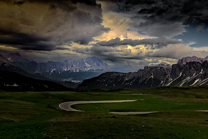 Passo Giau Curved Road at Sunset