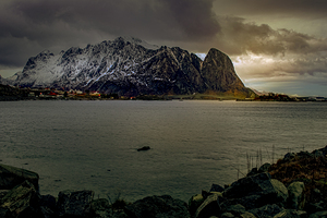 Lofoten Islands Reine Hamnoy Bridge Coastal Road in Winter