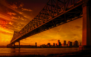 New Orleans Night Glow of Bridge and Riverfront