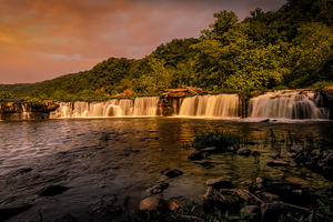 West Virginia  New River Sandstone Waterfall Sunset