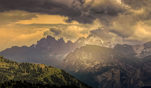 Italian Dolomites Sella Pass Sunset Mountain Layers