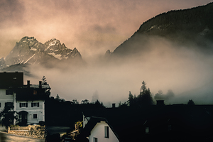 Sexten Sesto Mountain Foggy Mountain Sunset