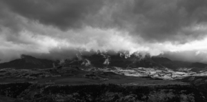 Colorado Mountain Clouds Panorama Black and White