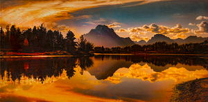 Ox Bow Bend and Mt Moran at Sunset