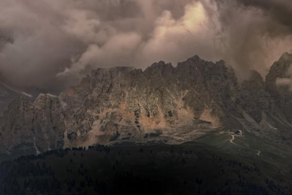Dolomite Sella Pass in the Fog Print