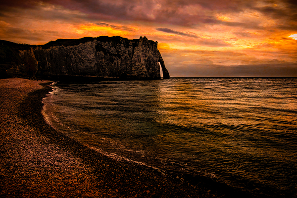 Normandy France Etretat Cliff Sunset Print