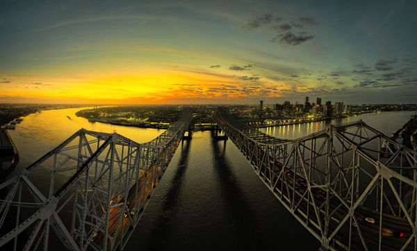 New Orleans Mississippi River Front Bridges Panorama Print