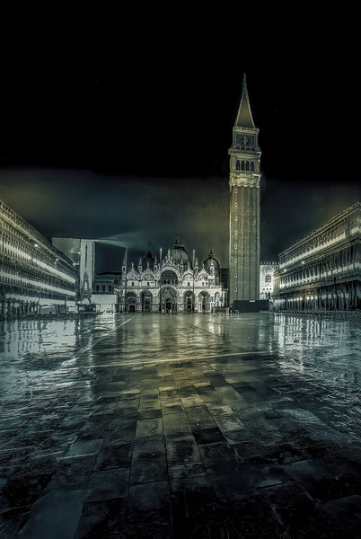Venice Night St Marks Square After a Rain