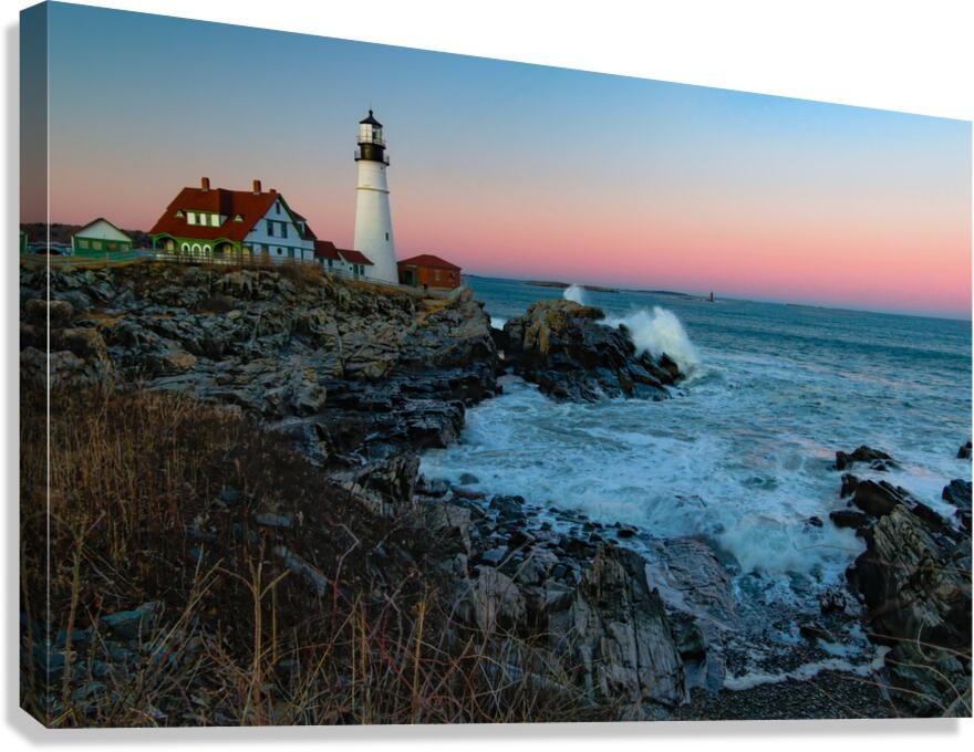 Maine Portland Cape Elizabeth Lighthouse Sunset 5 Canvas Print