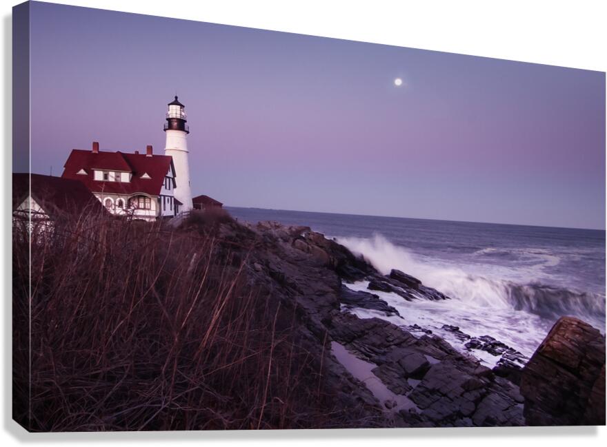 Maine Portland Cape Elizabeth Lighthouse Sunset 3 Canvas Print