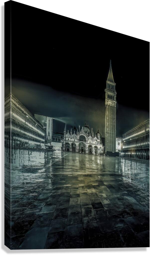 Venice Night St Marks Square After a Rain  Canvas Print