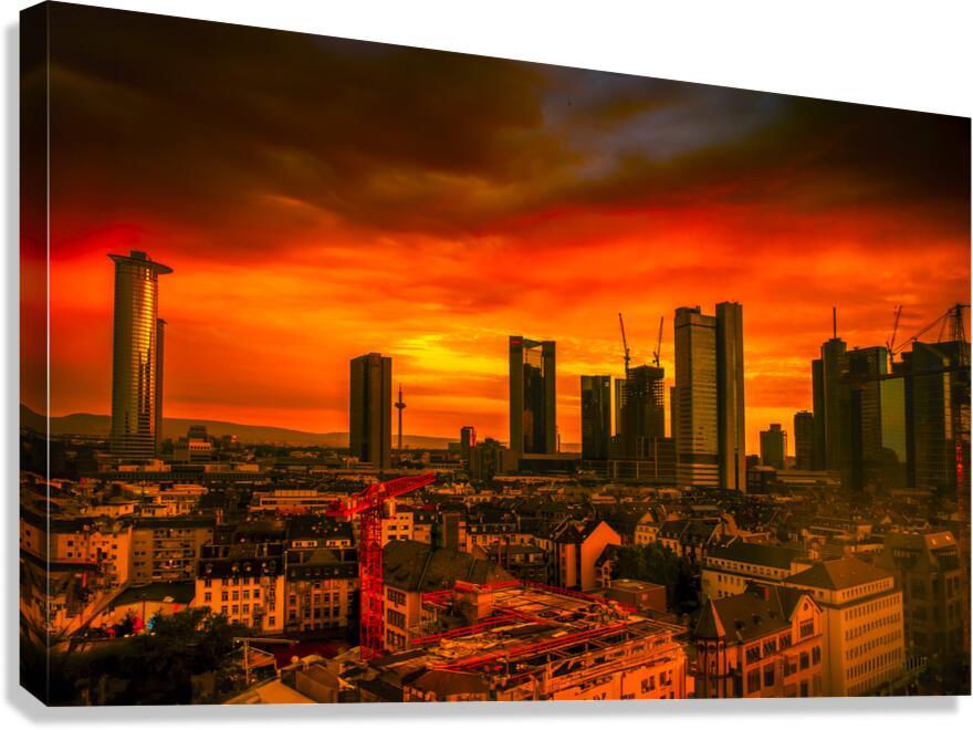 Frankfurt Skyline Skyscraper Sunset Canvas Print