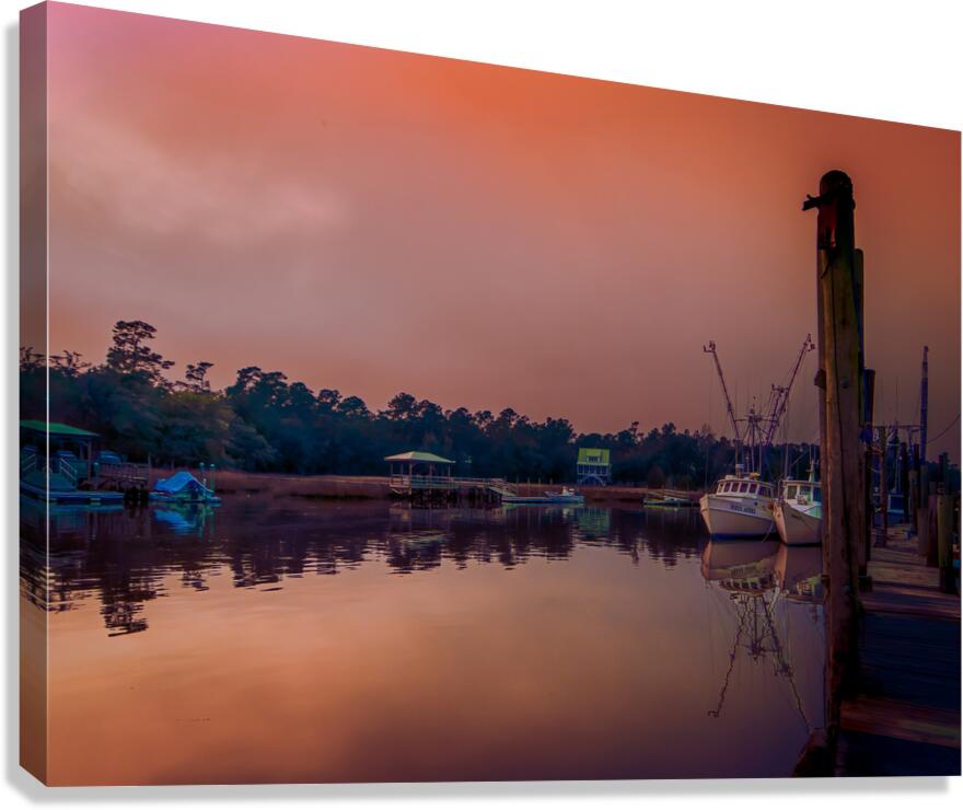 Low Country Shrimper Fog Sunset Canvas Print