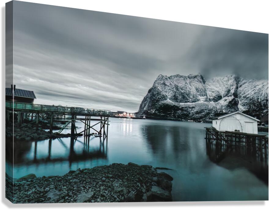 Reine Mountain Skyline from Sakrisoya Canvas Print