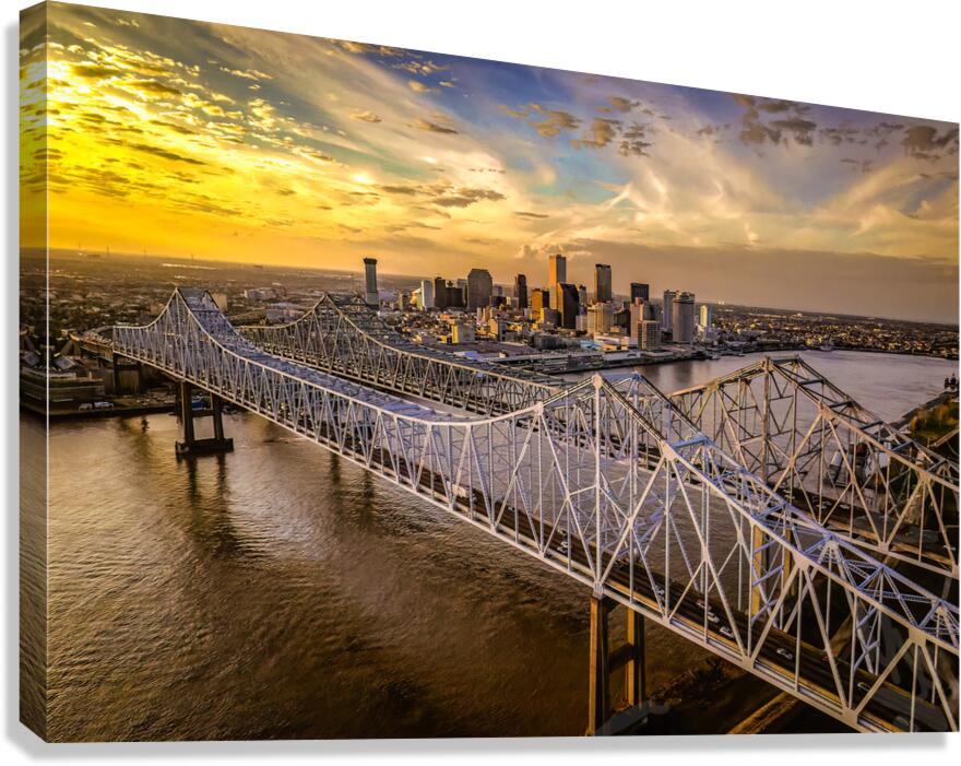 Aerial New Orleans Skyline Over Bridges Canvas Print