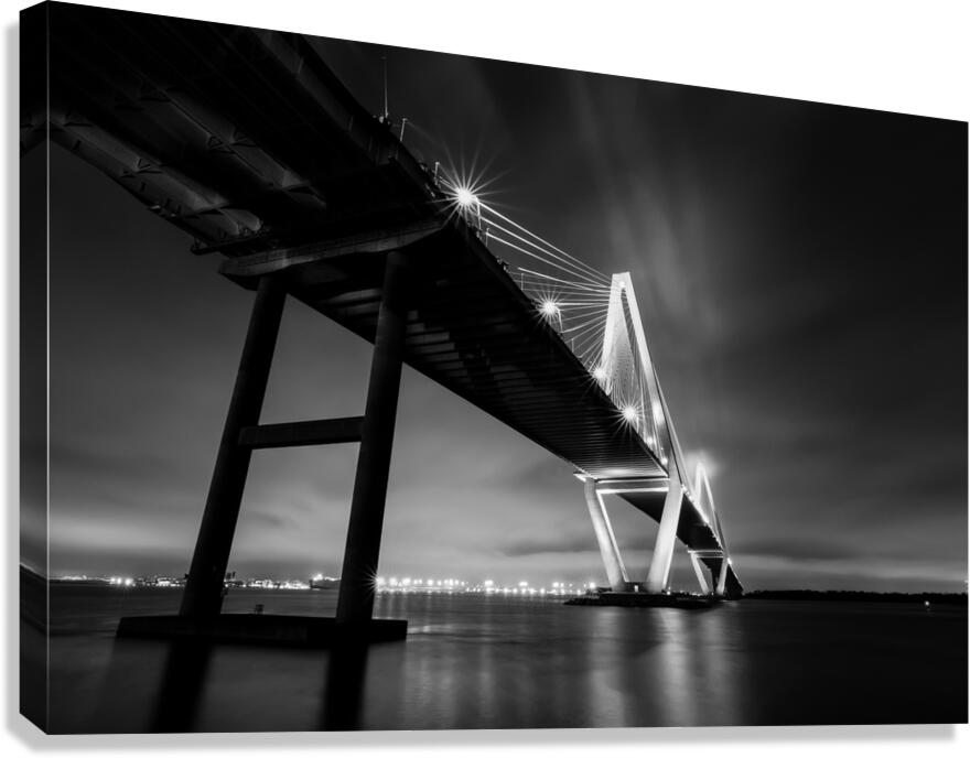 Charleston Bridge Vanishing Point in Black and White Canvas Print