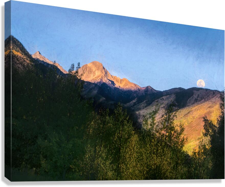 Colorado Snowmass Mountain Backroad Moon  Canvas Print