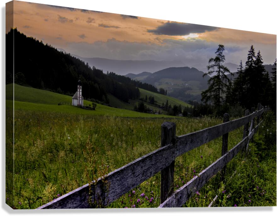 Val di Funes Church at  Sunset Mountain Views Canvas Print