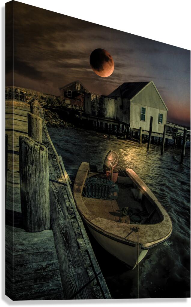 Delmarva Fishing Village at Night Canvas Print
