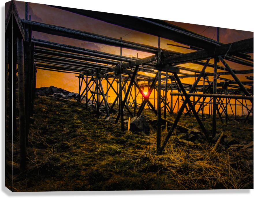 Lofoten Silhouette Cod Rack Sunbeams Canvas Print