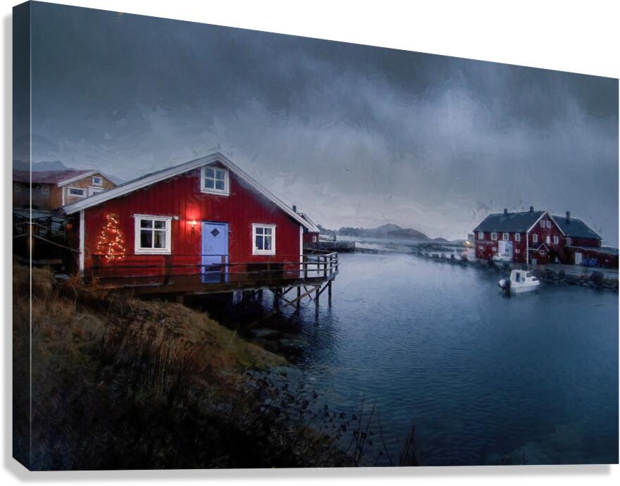 Lofoten Islands Christmas Red House Canvas Print
