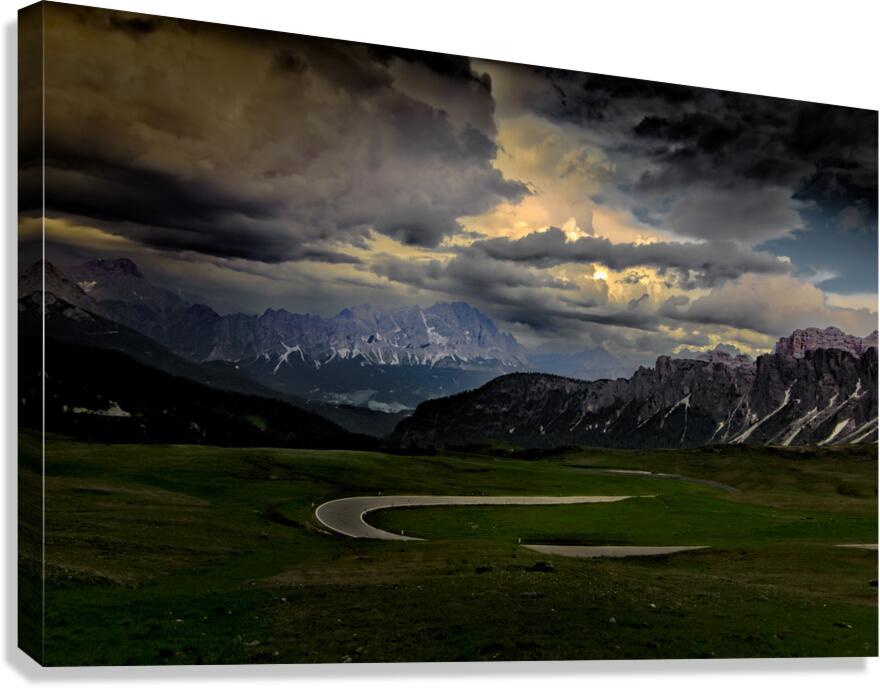 Passo Giau Curved Road at Sunset Canvas Print