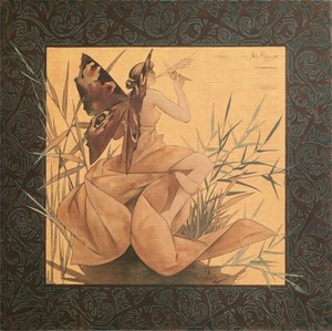 Alexandre-de-Riquer---Winged-nymph-blowing-amongst-reeds
