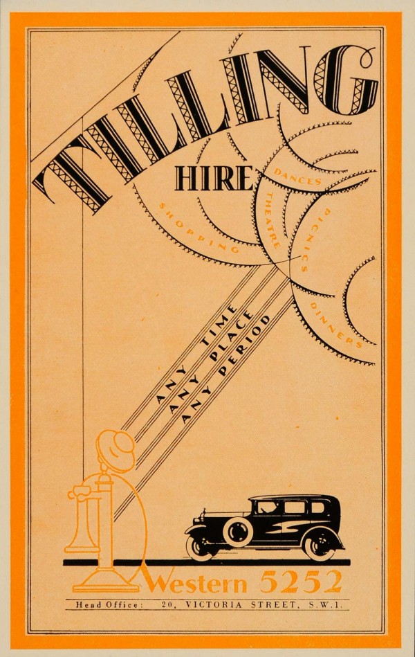 1933 Tilling Hire Vintage Car Art Deco Font Mini Poster Print