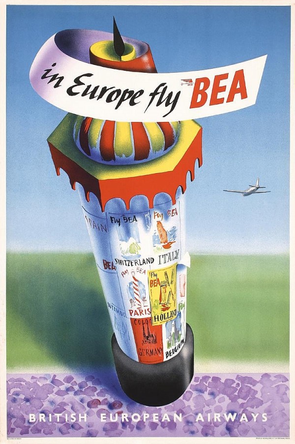BEA vintage airline poster Europe 1948 Print