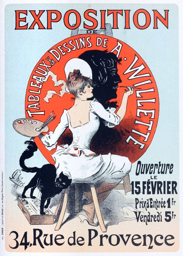 Original Vintage poster for an exhibition of paintings and drawings by Adolphe Willette Print