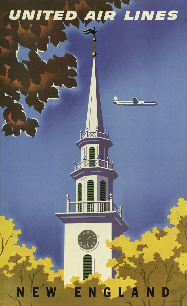 United Airlines New England Vintage Travel Poster Print