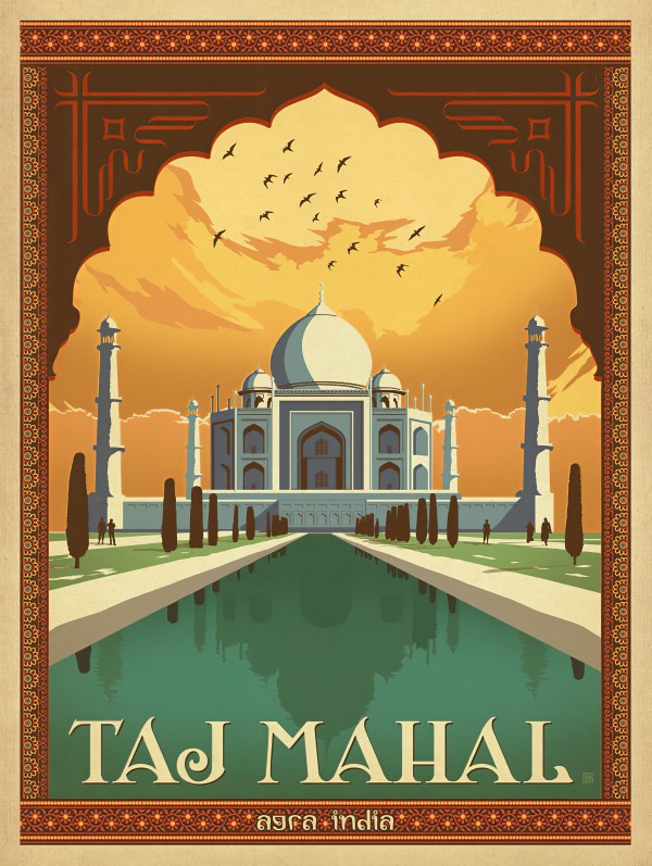 Taj Mahal vintage travel poster for Agra India Print