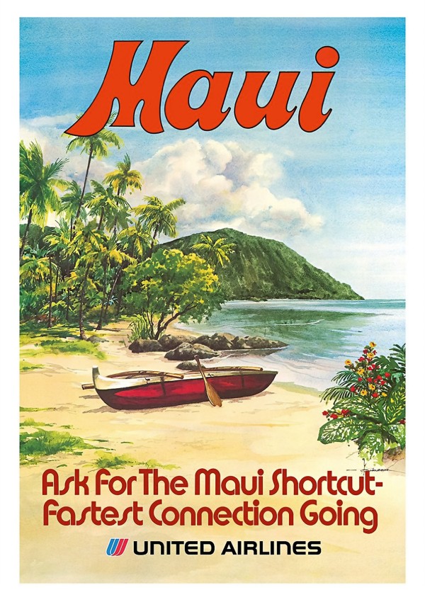 Maui United Airlines Vintage Travel Poster  Print