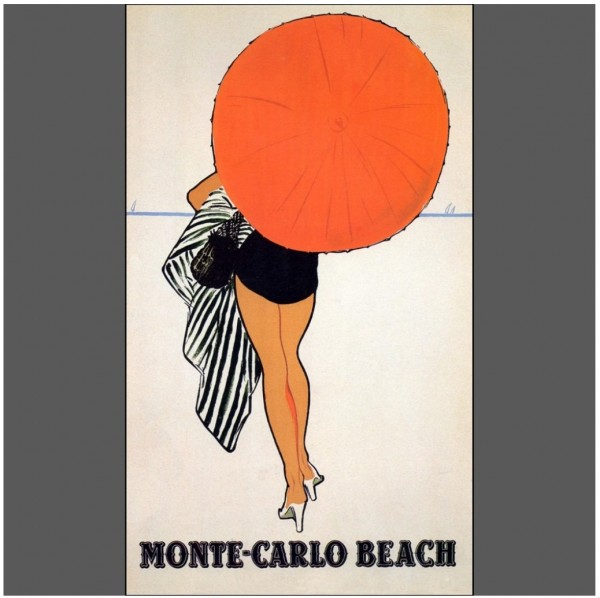 Vintage travel poster for Monte Carlo Beach Print