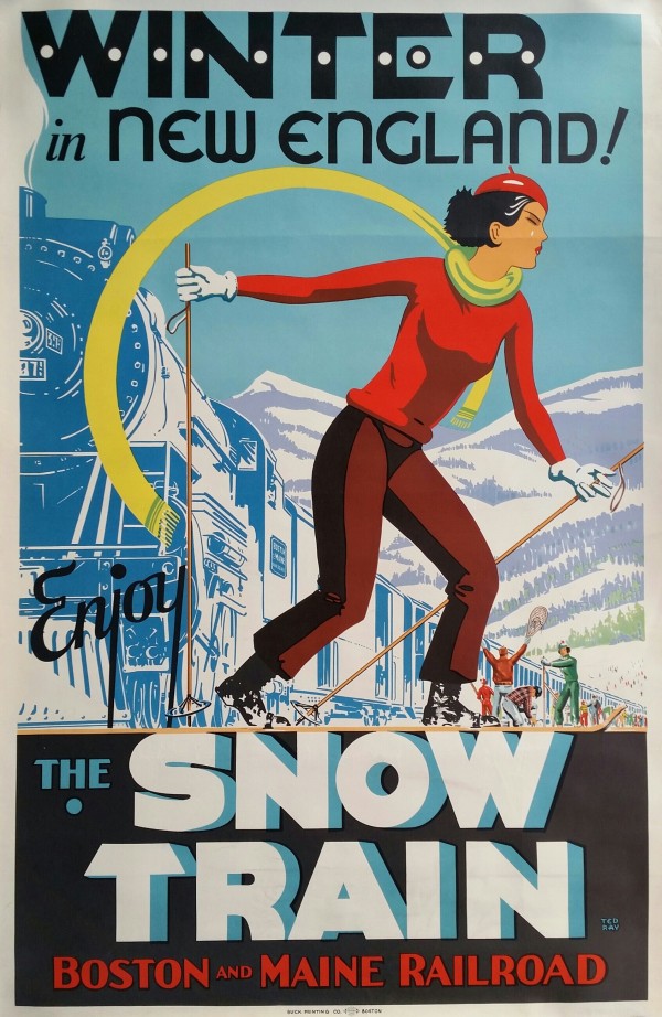 Winter in New England The snow train travel poster Print